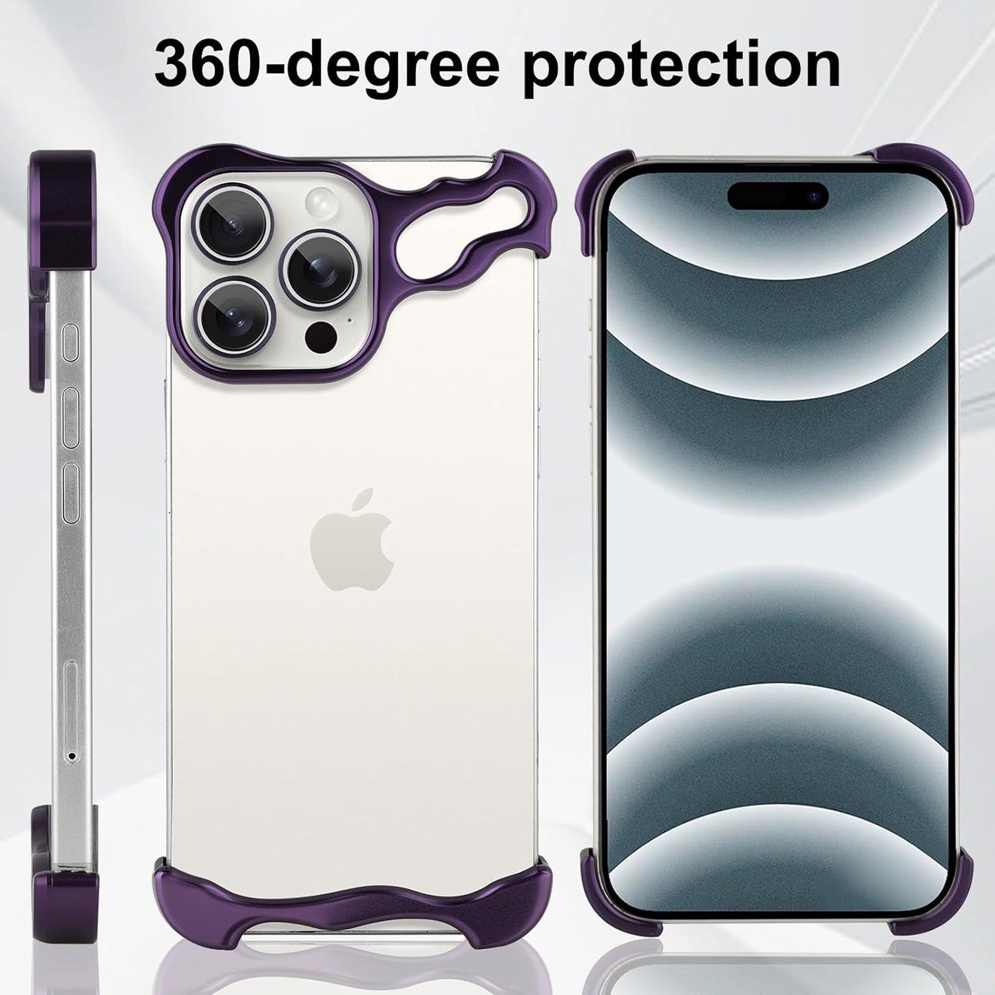 GRUNX Alien purple titanium bumper iPhone 14 Pro Max case showing 360-degree arc protection all-angle coverage India