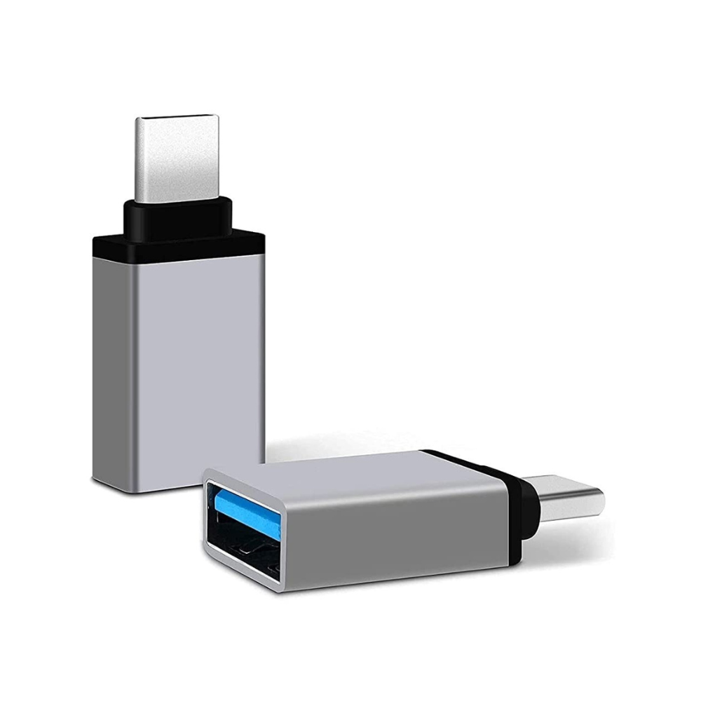 GRUNX OTGo Type-C OTG metal adapter compact design on clean Indian desk with USB-C phone and pen drive