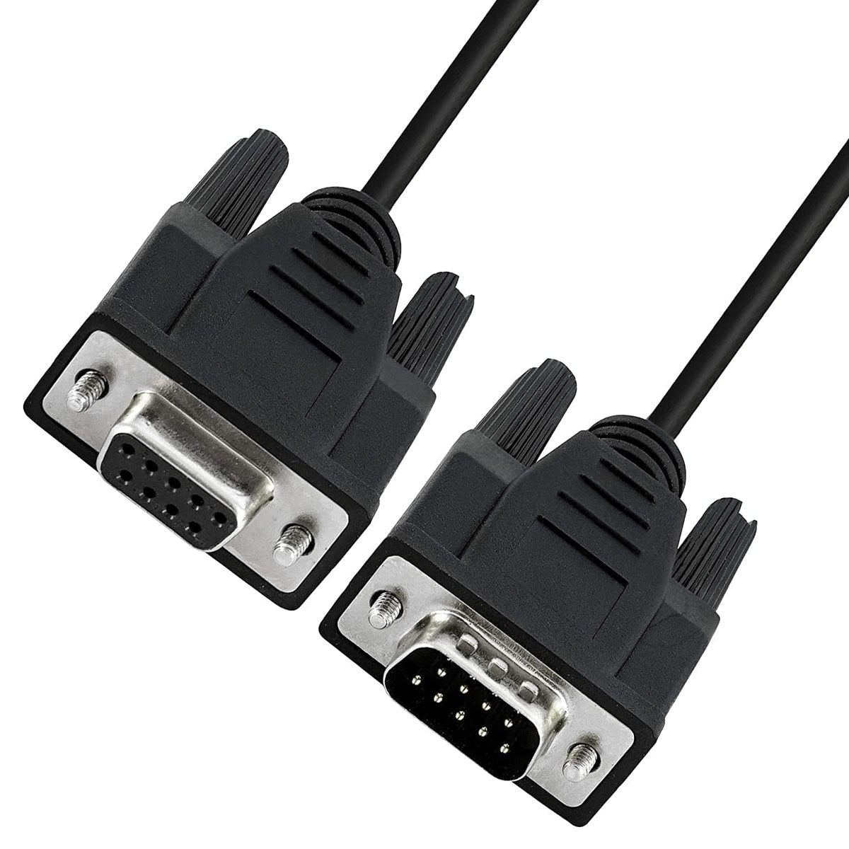 DB9 9-pin serial cable male and female connector ends close-up