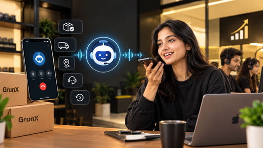 AI voice automation for e-commerce customer support with an AI  voice agent, automated order and delivery updates, and a GrunX customer service team  helping businesses scale efficiently