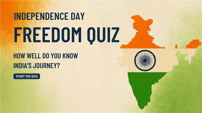 Indian tricolour flag with historical freedom movement imagery representing a quiz on India's journey to independence
