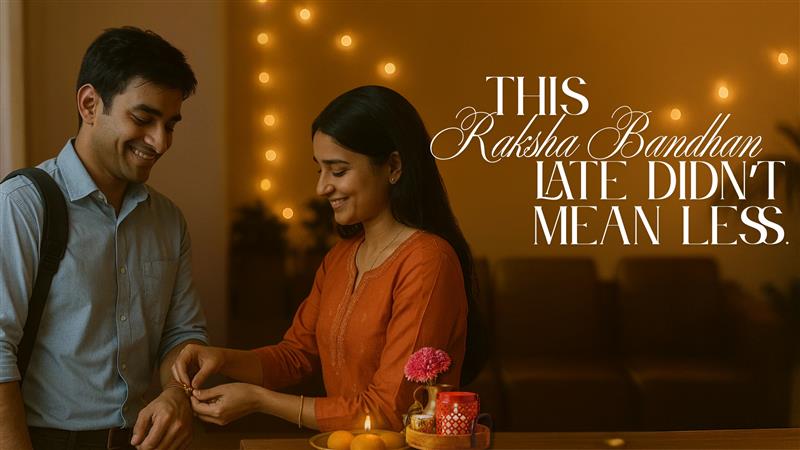 Siblings celebrating Raksha Bandhan late at night after work tying rakhi at 9 PM showing that sibling love never waits