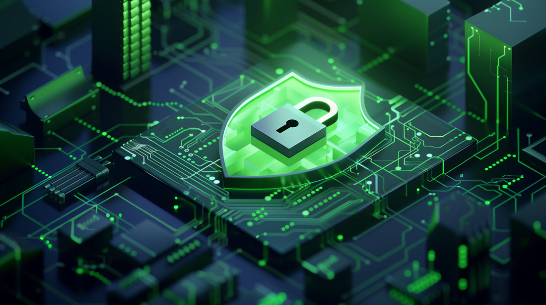 Cybersecurity concept showing digital lock, secure network, protected data and online safety shield representing protection from hackers and scams