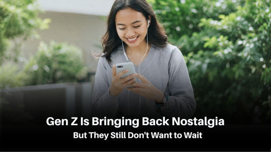 Woman Smiling While Using Wired Earphones and Phone Outdoors – Gen Z Nostalgia Meets Fast Charging Blog Cover Image on GrunX