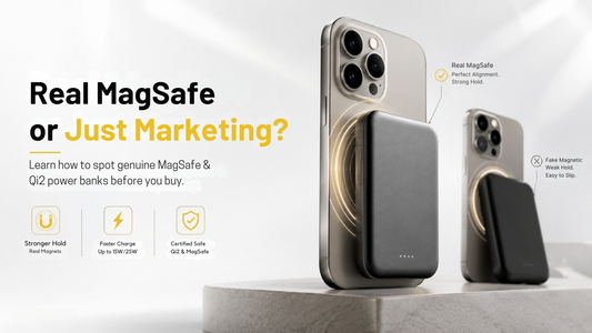 MagSafe power bank compared with a magnetic power bank for iPhone, highlighting wireless charging performance, magnetic alignment, and compatibility.