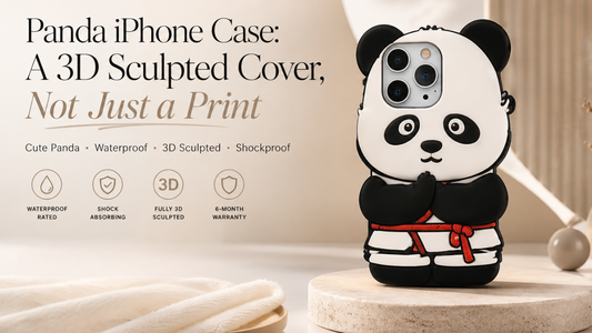 GrunX Panda iPhone case featuring a cute 3D sculpted black and white panda design and waterproof silicone protection