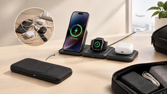 3-in-1 Qi2.2 25W wireless charger for iPhone, Apple Watch and AirPods with foldable travel design 