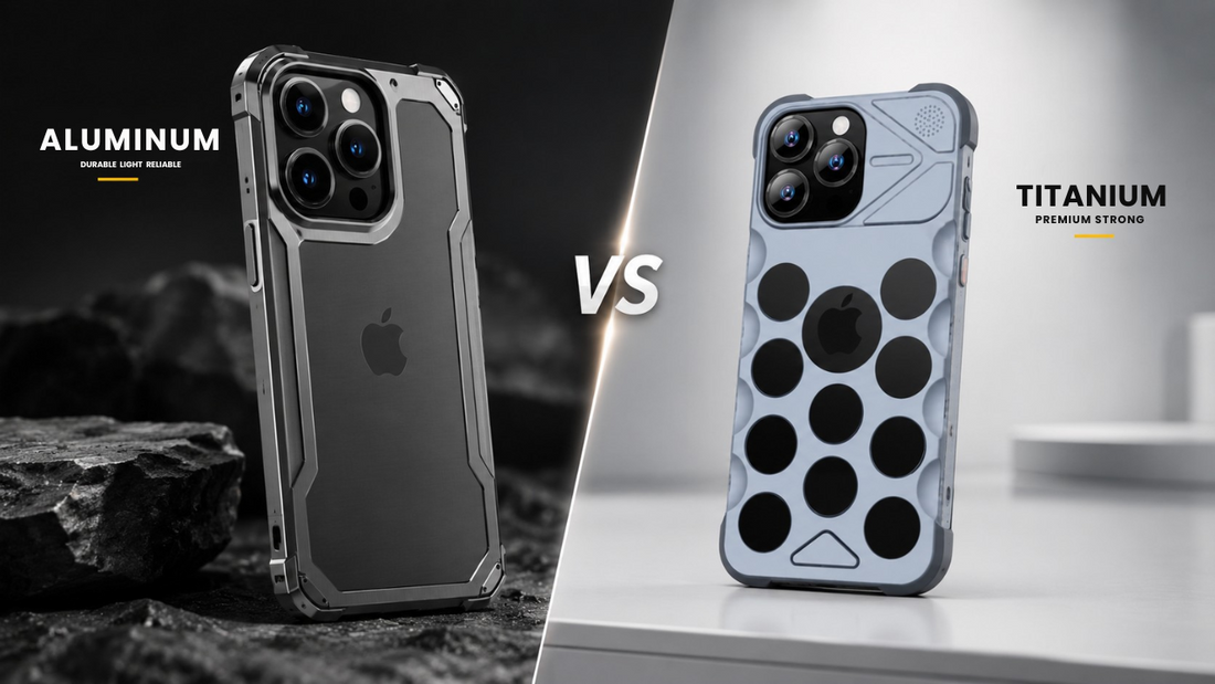 Titanium vs aluminum iPhone metal case comparison showing premium metal phone cases with differences in durability, weight, strength, and overall design for iPhone users.