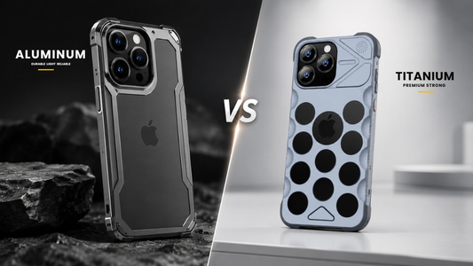 Titanium vs aluminum iPhone metal case comparison showing premium metal phone cases with differences in durability, weight, strength, and overall design for iPhone users.