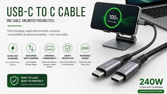 GRUNX USB-C to C Cable with 240W Ultra Fast Charging, 40Gbps High Speed Data Transfer, Universal Compatibility for Phones Laptops Tablets, Smart Chip Safety Protection and Reversible Design One Cable Unlimited Possibilities