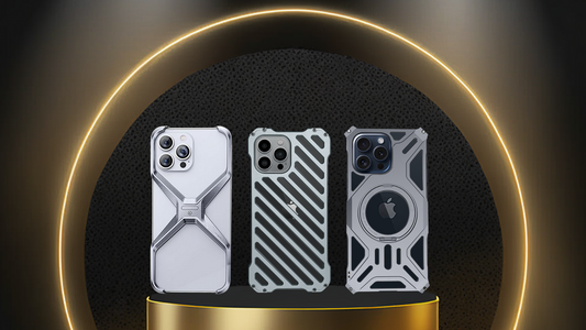 Metal iPhone case with aluminum frame showing premium design, durability and modern minimalist look highlighting strong phone protection