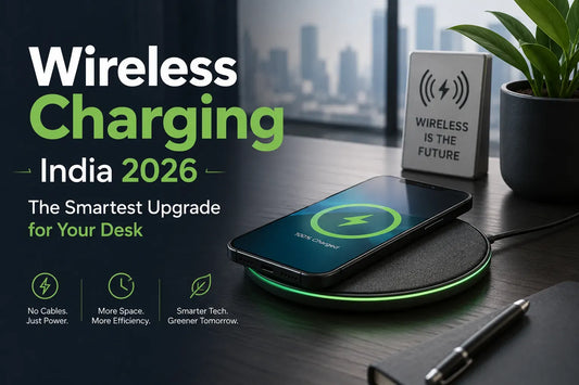 Wireless charging pad with smartphone showing 100% charged wireless charging India 2026 smartest desk upgrade