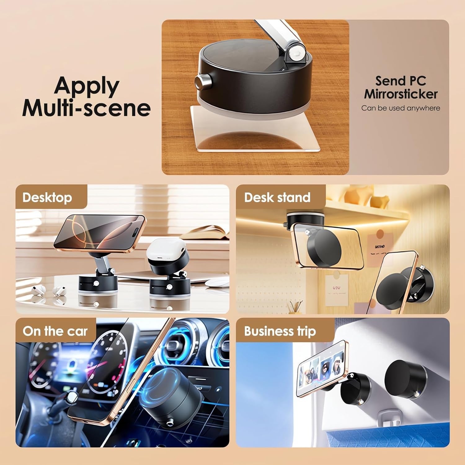 “Powerful neodymium magnetic phone holder with 360° rotation and vacuum suction mount – available at GrunX”