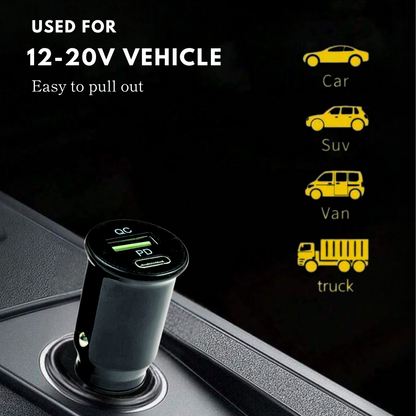 Dual Port Smart Car Charger 3.1A With USB C & USB A - Cool