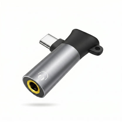 GrunX compact USB Type-C to 3.5mm audio jack adapter with grey anodised aluminium body, gold-plated port and keychain hole for Android smartphones
 