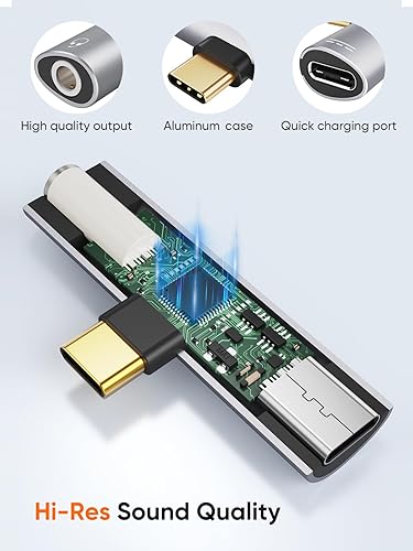 USB-C to 3.5mm Adapter internal Hi-Res DAC chip with aluminum case high quality audio output and quick charging USB-C port