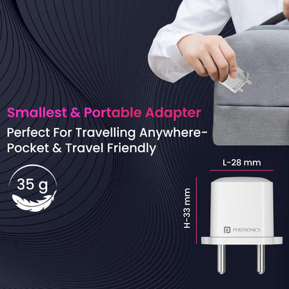 Portronics Adapto 20 Lite smallest portable 20W adapter, pocket and travel friendly, weighing only 35 grams