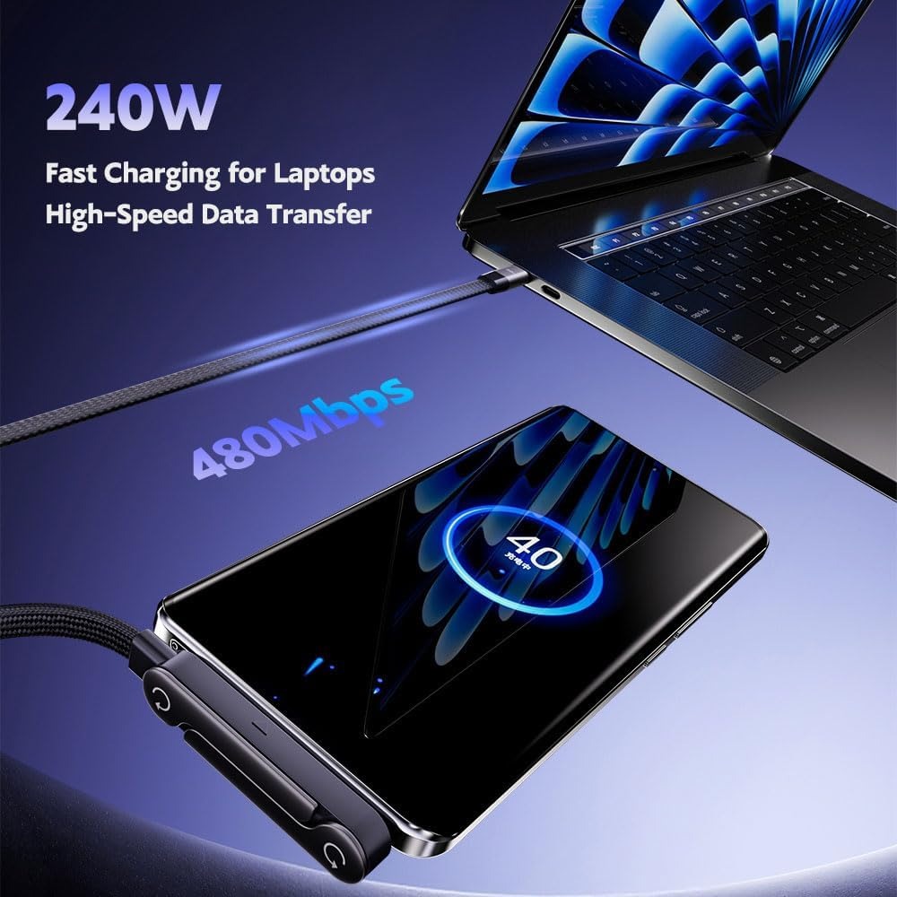 GRUNX TikTok 240W cable close-up showing USB-C braided connector with 240W marking and build quality detail