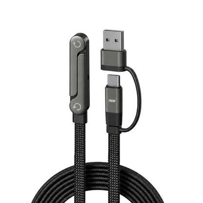A black braided USB-C to USB-A charging cable with a 240W power indicator, shown on a clean white background.