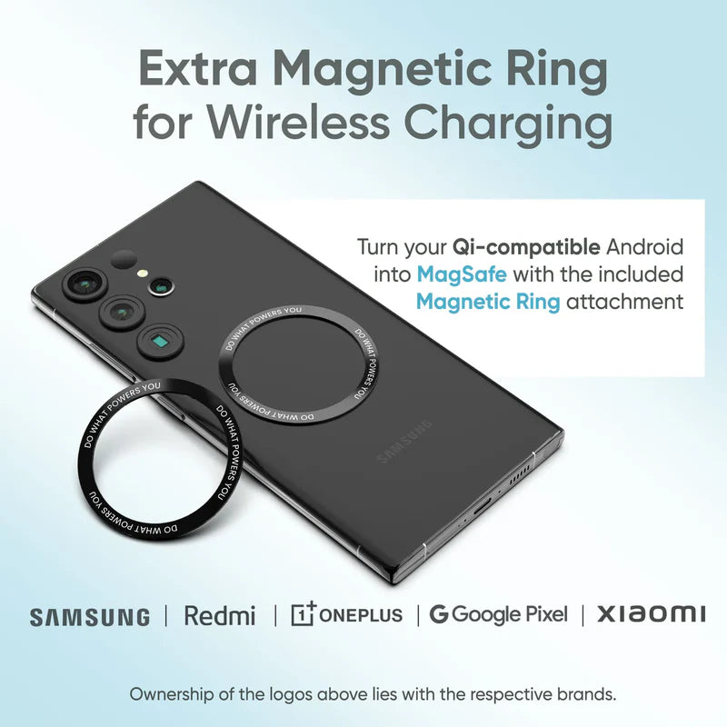 GRUNX Aerosync Snap MagSafe power bank snapping onto iPhone 15 showing magnetic alignment and wireless charging connection