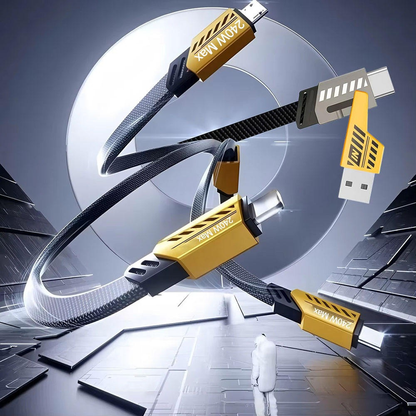 240W fast charging cable with USB-C, Micro USB, and USB-A connectors, 3-in-2 braided design