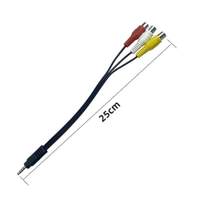RCA audio/video cable with colored plugs on a white background