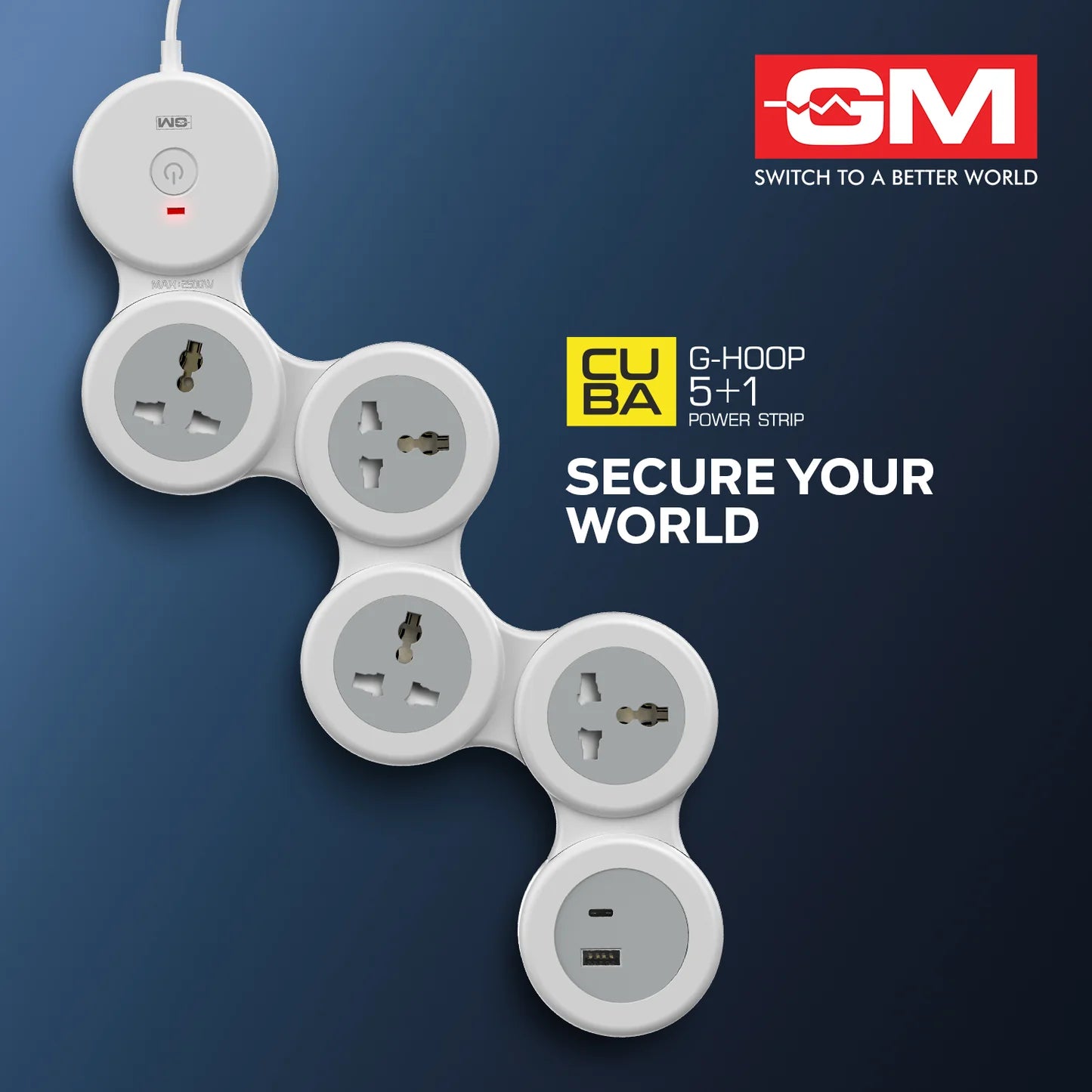 GM GHoop 5 Plus 1 Spike Guard Power Extension Strip - With Type C and Type A