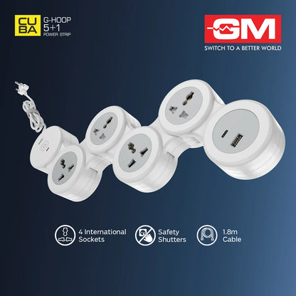 GM GHoop 5 Plus 1 Spike Guard Power Extension Strip - With Type C and Type A