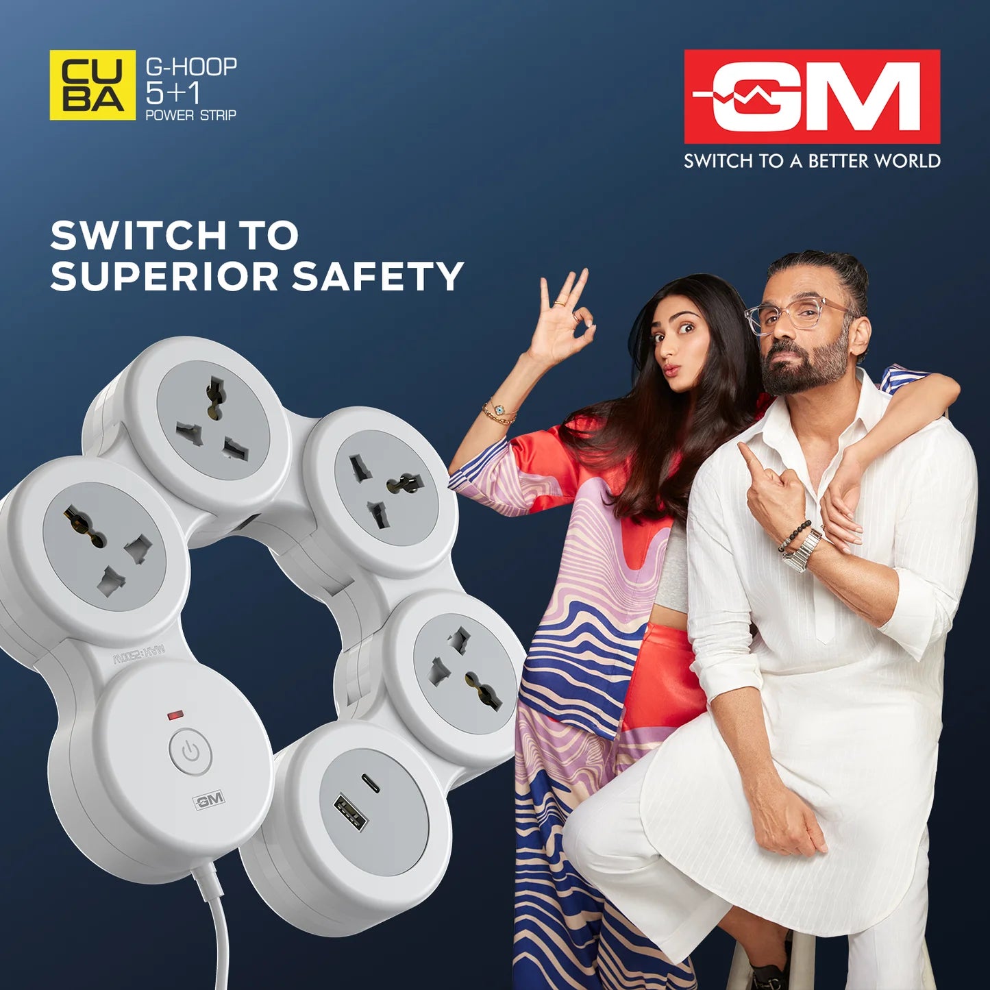 GM GHoop 5 Plus 1 Spike Guard Power Extension Strip - With Type C and Type A