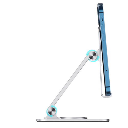 Tablet placed on GRUNX Vista stand for video calls and hands-free work setup
