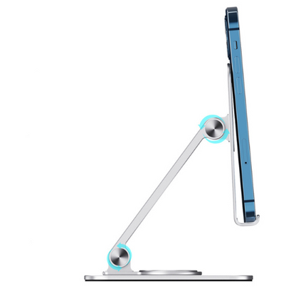 Tablet placed on GRUNX Vista stand for video calls and hands-free work setup