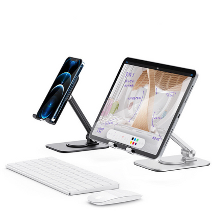 Portable GRUNX phone and tablet holder on study desk for students and professionals