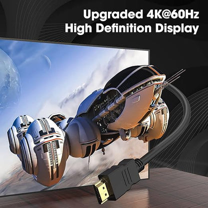 Headphones with a cable connected to an HDMI port, displayed on a high-definition display.