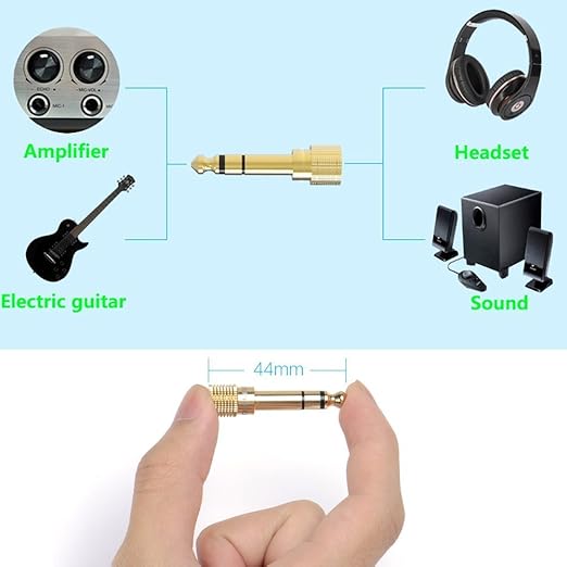 6.5mm to 3.5mm audio adapter for amplifier, electric guitar, headset, and speakers, 44mm length