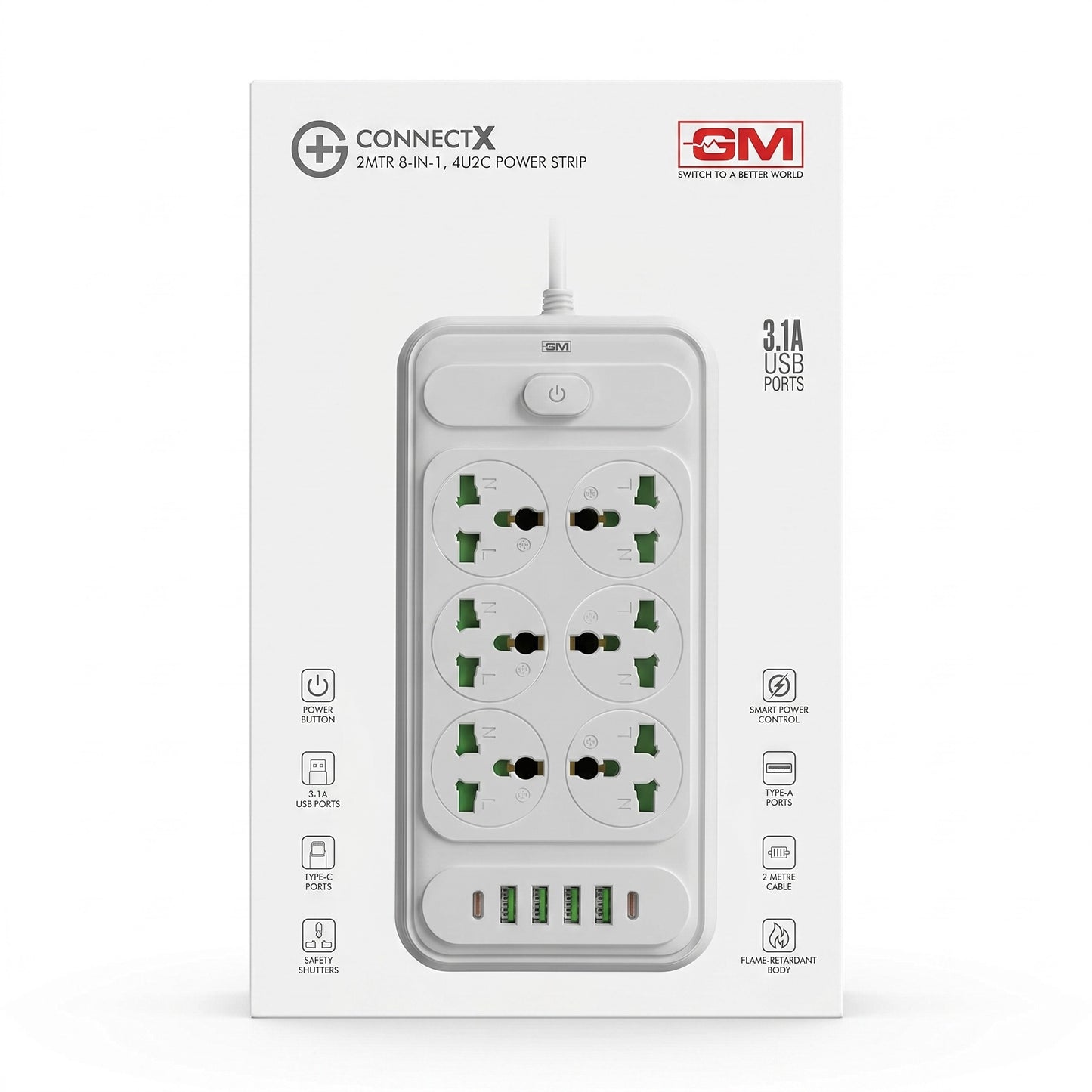 GM Power Extension Strip With 6 Sockets & 6 USB-A Type-C Port - ConnectX