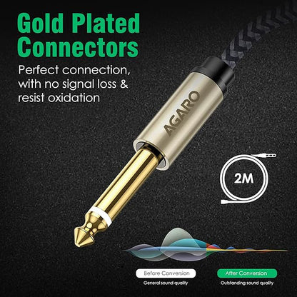 AGARO gold plated 6.35mm connector cable for signal loss-free audio, 2m length