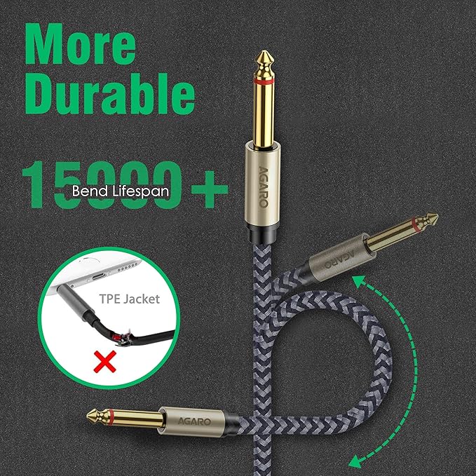 Durable braided audio cable with 15000+ bend lifespan and TPE jacket protection