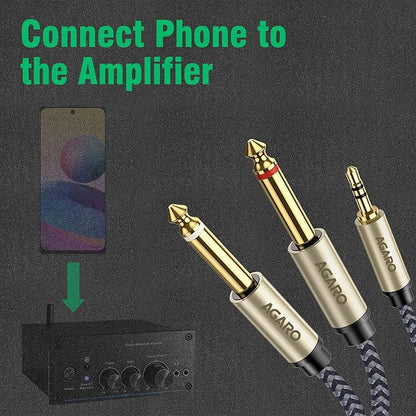 AGARO audio cable connecting phone to amplifier with dual 6.35mm and 3.5mm jacks