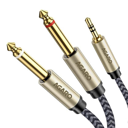 AGARO 3.5mm to dual 6.35mm TRS audio cable with gold plated connectors