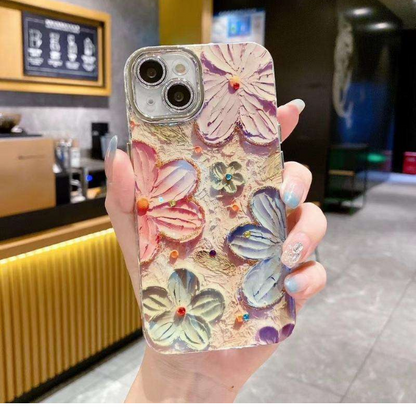 GRUNX Alice slim floral iPhone case in hand showing slim profile precise cutouts side view