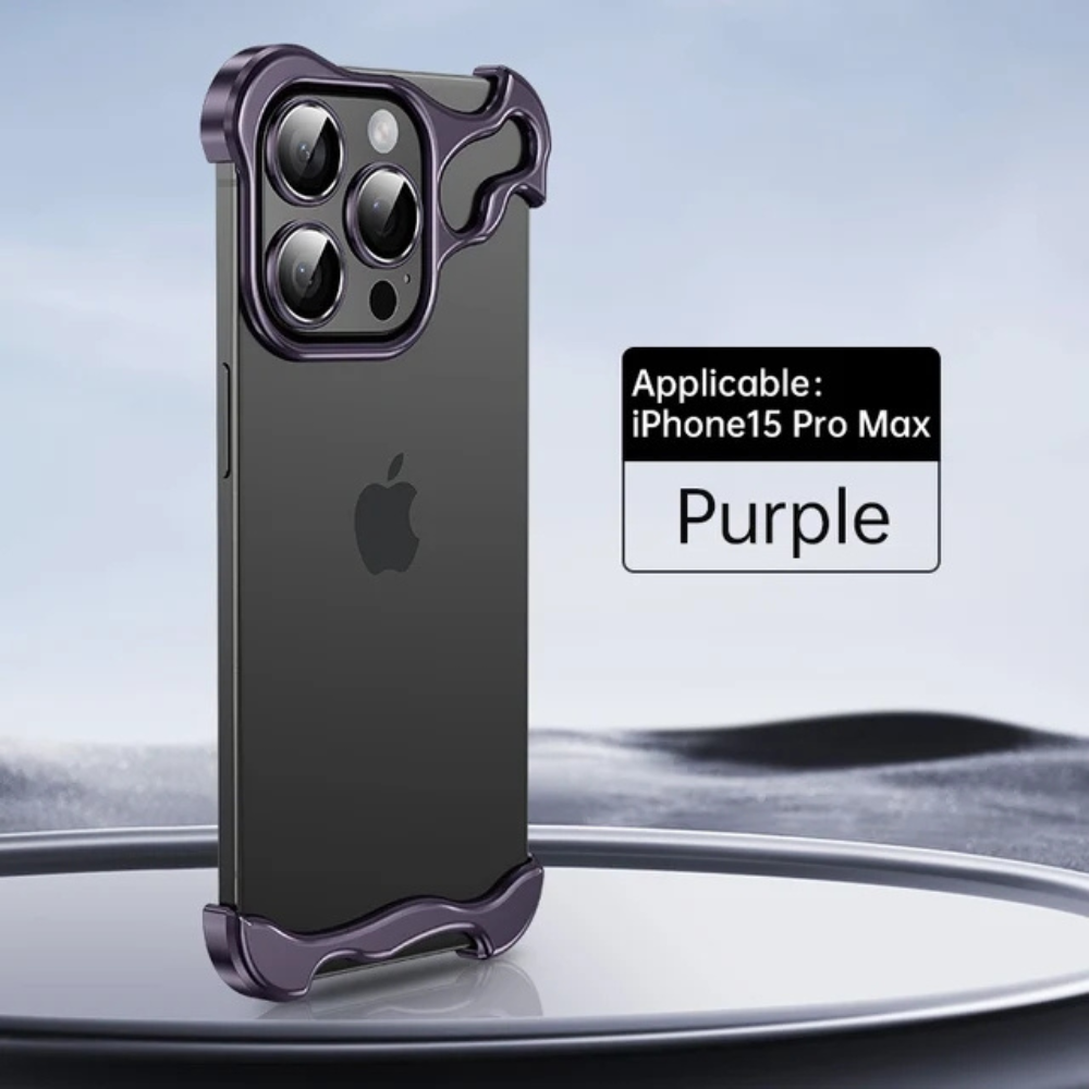 GRUNX Alien purple ARC titanium bumper iPhone 13 Pro Max case showing full arc frame structure and open-back design India