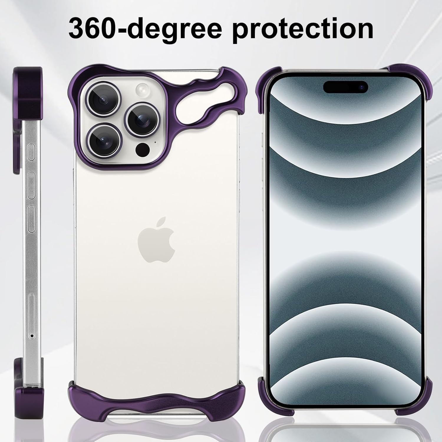 GRUNX Alien purple titanium bumper iPhone 14 Pro Max case showing 360-degree arc protection all-angle coverage India