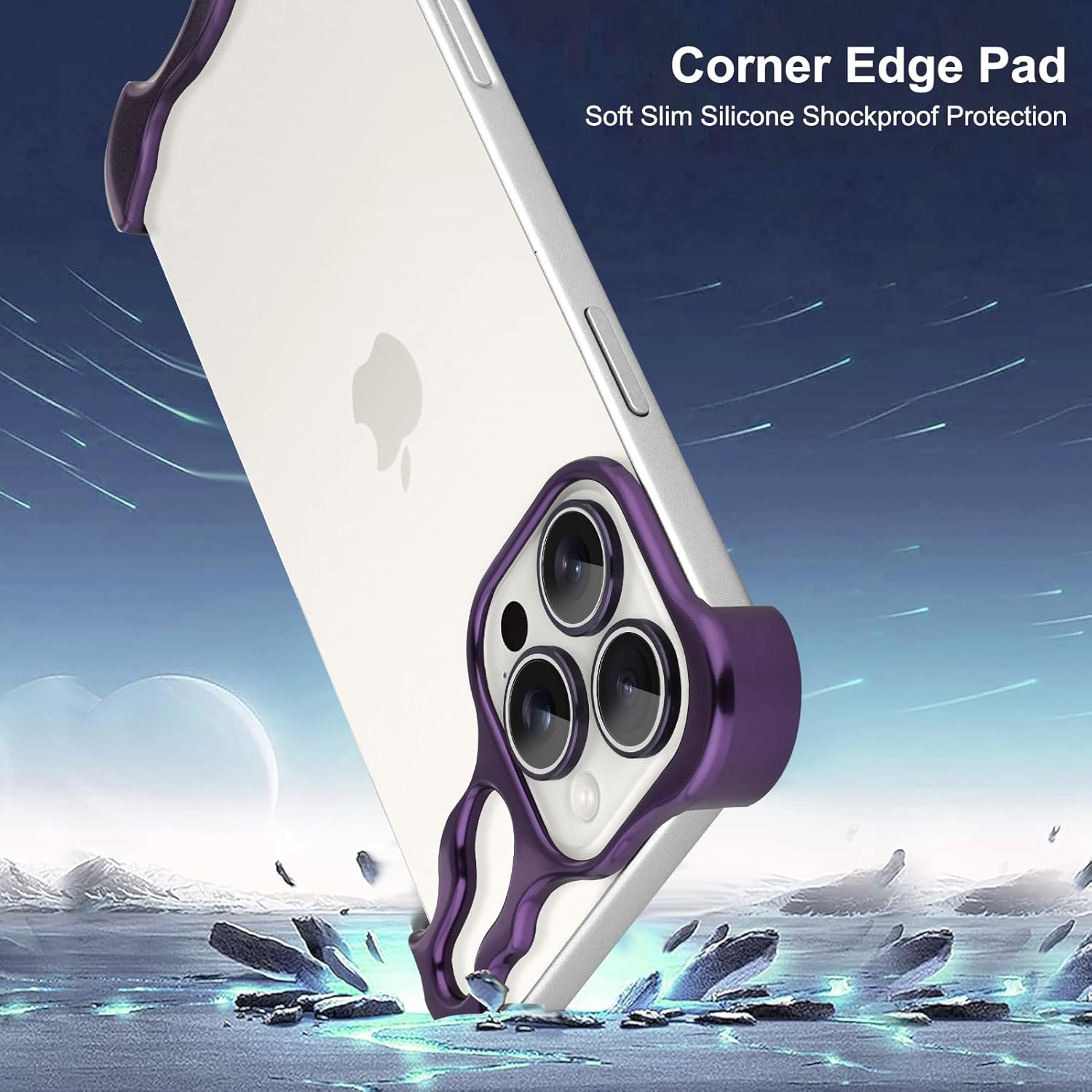 GRUNX Alien purple ARC titanium bumper iPhone 14 Pro case corner edge pad drop protection close-up India
