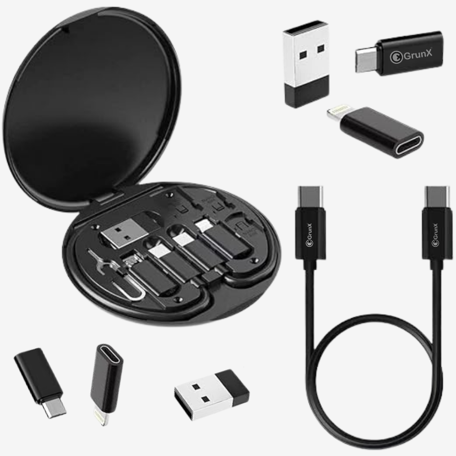 GRUNX Stuff 60W travel set compact adapter charging iPhone and Android simultaneously in Indian hotel room