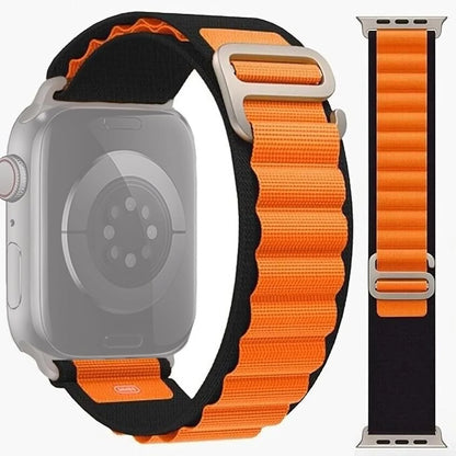 GRUNX Alpine nylon loop Apple Watch strap orange adjustable fit secure loop design close-up India