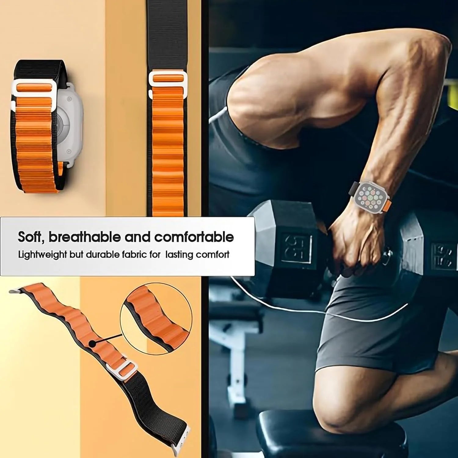GRUNX Alpine nylon loop Apple Watch strap orange worn on wrist active outdoor sport lifestyle India
