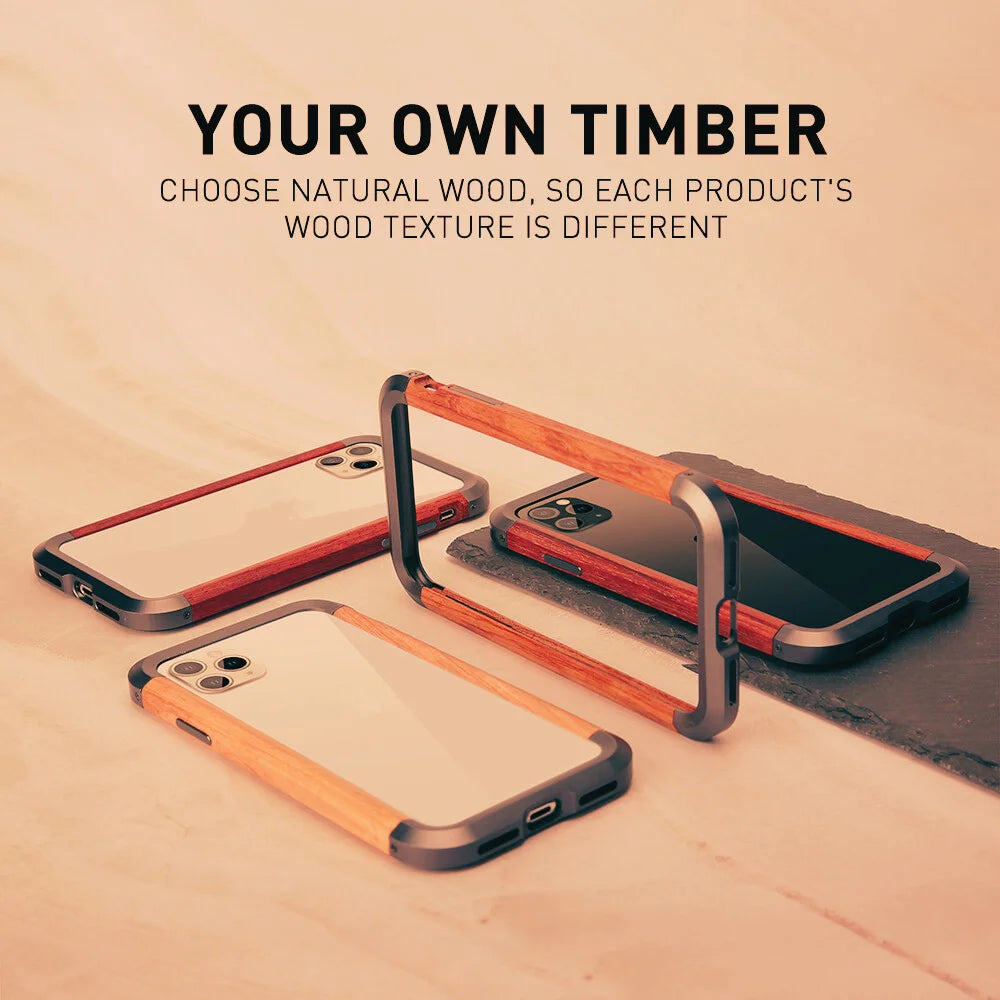 GRUNX Amazon metal bumper rosewood iPhone case side view precision metal frame shockproof edges