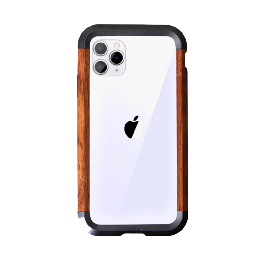 GRUNX Amazon natural rosewood metal bumper shockproof iPhone case premium wood finish Indian lifestyle