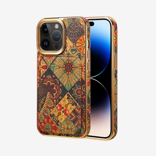 GRUNX Amber magnetic card holder leather iPhone case back floral pattern all variants flat lay