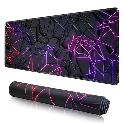 Geometric patterned mouse pad with black and purple design on a white background